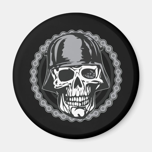 Imán Calavera de casco militar con cadena de motociclis (Frente)