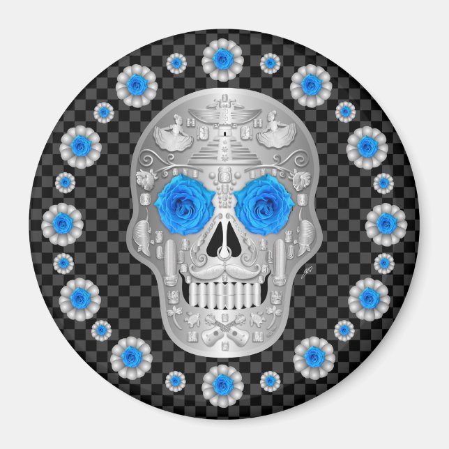 Imán Calavera de Chrome (Rosa Azul)  (Frente)