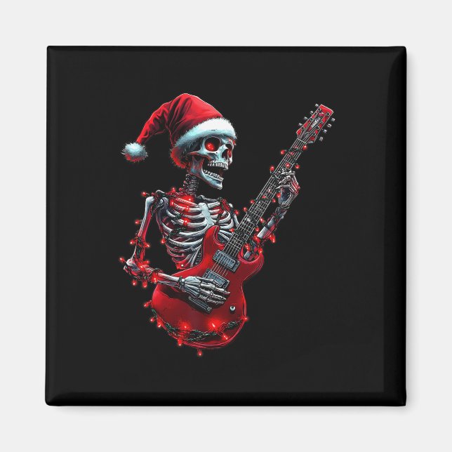 Imán Calavera de esqueleto de Navidad tocando guitarra  (Frente)