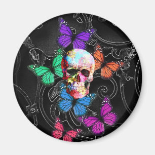 Imán Calavera de fantasía y mariposas de colores