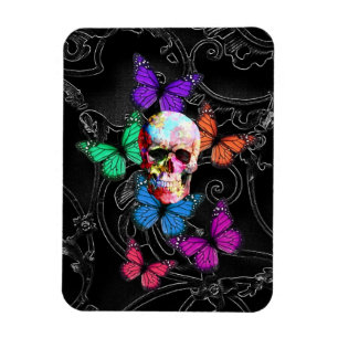 Imán Calavera de fantasía y mariposas de colores