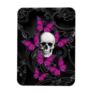 Imán Calavera de fantasía y mariposas rosadas calientes