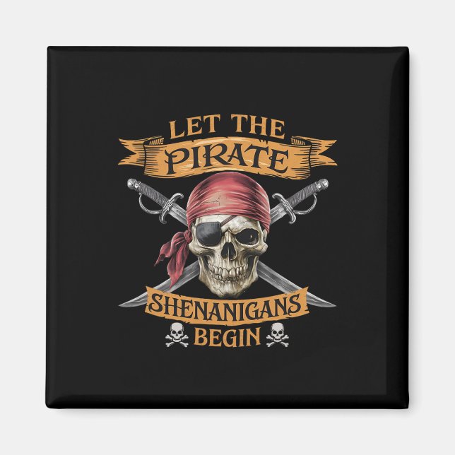 Imán Calavera de Halloween deja que empiecen los pirata (Frente)