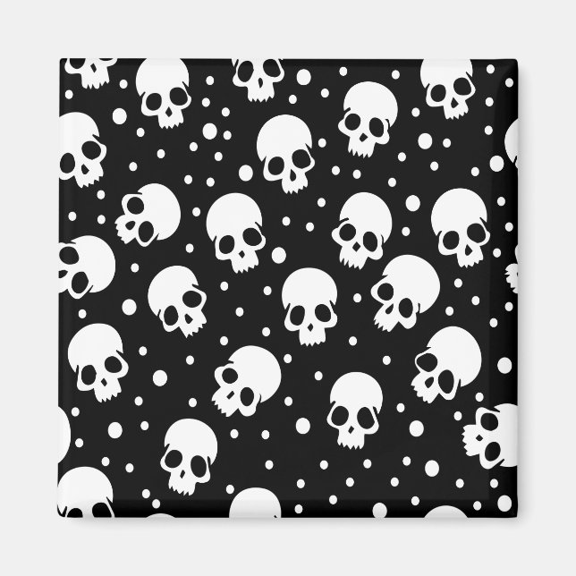 Imán Calavera de punto de polka monocroma (Frente)