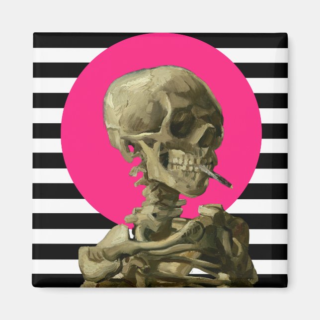Imán Calavera de un esqueleto con collage de cigarrillo (Frente)