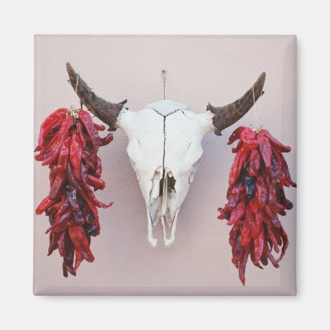 Imán Calavera de vaca Santa Fe con pimientos (Frente)