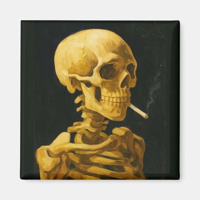 Imán Calavera Dorada Fumando – Única Inspirada en Van G (Frente)