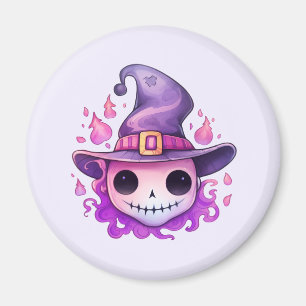 Imán Calavera en sombrero de bruja caprichoso Halloween