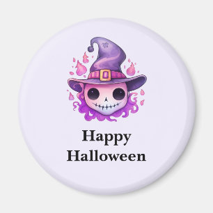 Imán Calavera en sombrero de bruja Halloween lindo