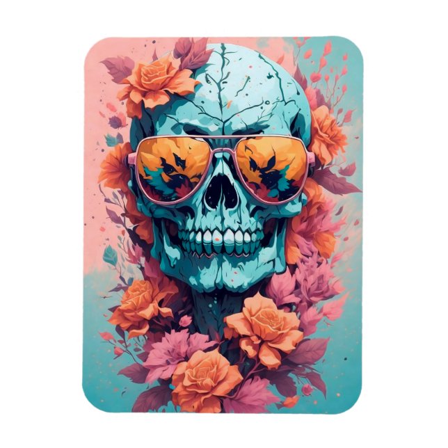 Imán Calavera Floral Colorida (Vertical)