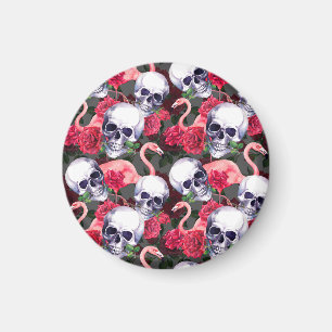 Imán Calavera floral, flamingo sin costuras.
