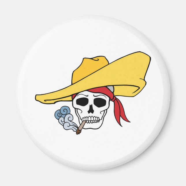 Imán Calavera fumadora de Halloween con pañuelo de dibu (Frente)