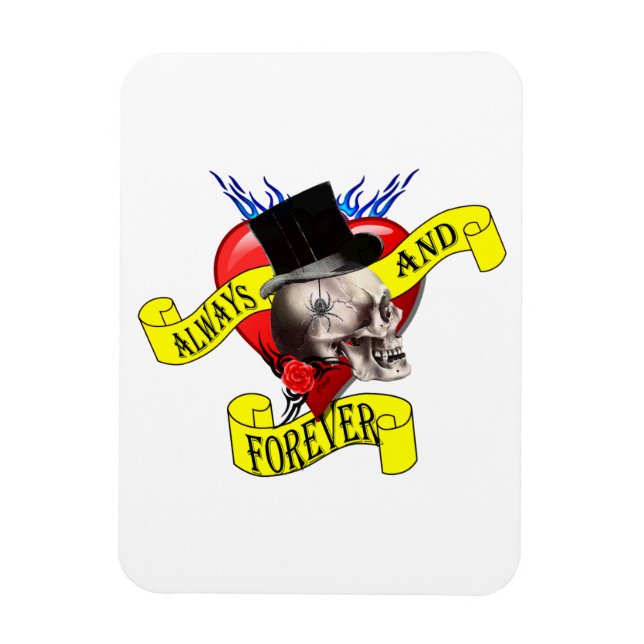 Imán Calavera gótica romántica y corazón de amor (Vertical)