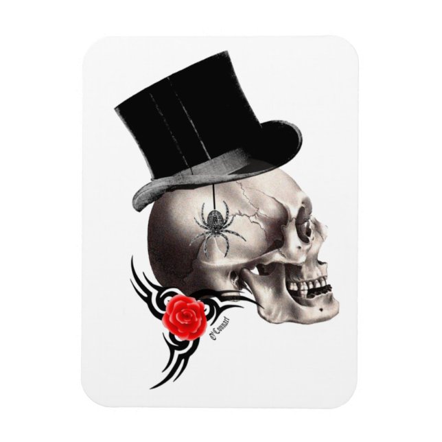 Imán Calavera gótica y estilo tatuaje rosa (Vertical)