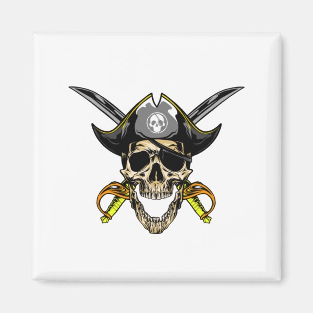 Imán Calavera pirata y espadas cruzadas (Frente)