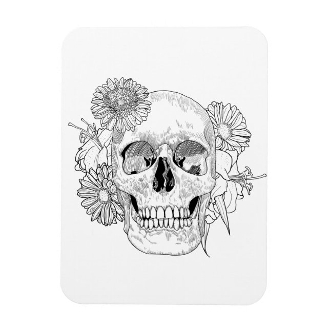 Imán Calavera Y Flores Inspiradas (Vertical)