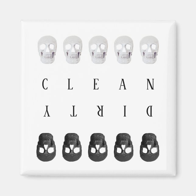 Imán Calaveras Limpian El Lavavajillas Blanco Y Negro S (Frente)