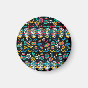 Imán Calaveras tribales de Boho: patrón colorido.