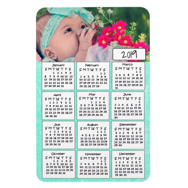 Imán Calendario 2019 Fotos Verde azuladas personalizada (Vertical)