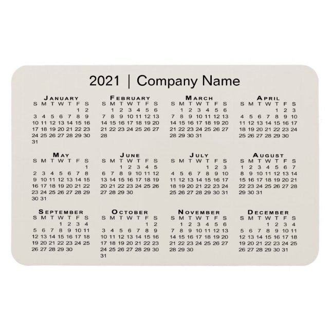 Imán Calendario 2021 con el nombre de la empresa Beige (Horizontal)
