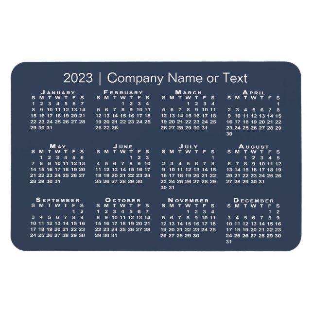 Imán Calendario 2023 azul marino y blanco con texto Per (Horizontal)