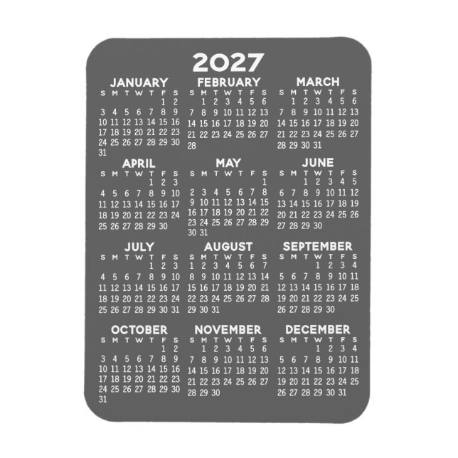 Imán Calendario 2023 - Mini Calendario gris básico (Vertical)