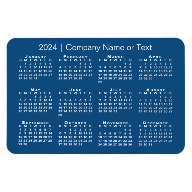 Imán Calendario 2024 azul y blanco con texto Personaliz (Horizontal)