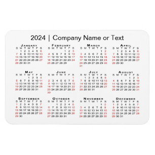 Imán Calendario 2024 con texto Personalizado Blanco roj