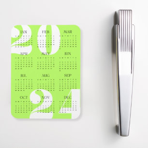Imán Calendario 2024 Minimalista Neon Verde Blanco Negr