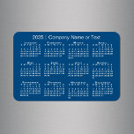 Imán Calendario 2025 azul y blanco con texto Personaliz<br><div class="desc">El moderno imán personalizado presenta un calendario blanco de 2025 sobre un fondo azul. Agregue el nombre de su empresa, su nombre u otro texto personalizado en la barra lateral. (Cambiar el texto de 2025 años NO cambiará el calendario.) Hace un gran regalo o regalo promocional. Si desea que un...</div>