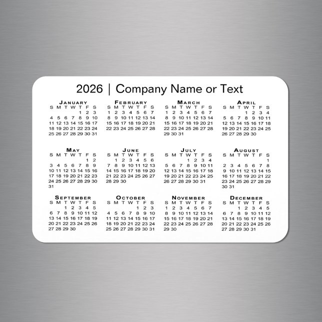 Imán Calendario 2026 con texto Personalizado blanco (2026 Calendar with Custom Text White Magnet in situ)