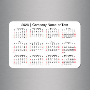 Imán Calendario 2026 con texto Personalizado Blanco roj
