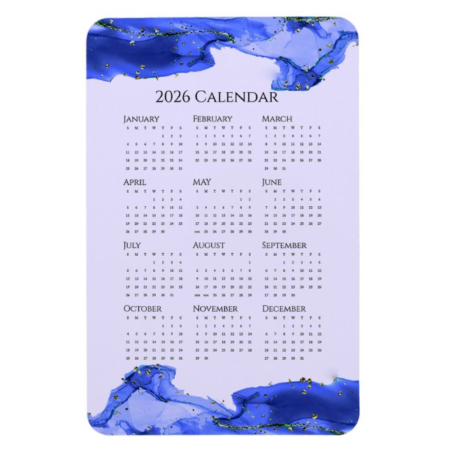 Imán Calendario 2026 Olas de mármol azul oceánico (Vertical)