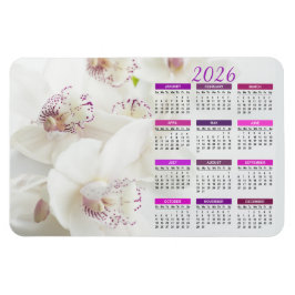 Imán Calendario 2026 Orquídeas Blancas y Moradas Elegan