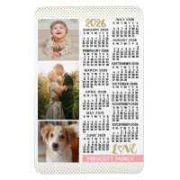 Calendario 2026 Rosa Dorado Collage de Fotos Famil