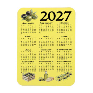 Imán Calendario 2027, Aceitunas Mediterráneas. Amarillo