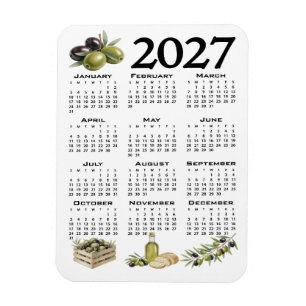Imán Calendario 2027, Aceitunas Mediterráneas, Blanco