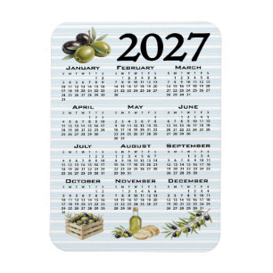 Imán Calendario 2027, Aceitunas Mediterráneas, Rayas Az