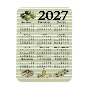 Imán Calendario 2027, Aceitunas Mediterráneas, Rayas Ve