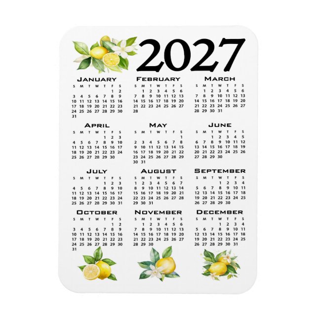 Imán Calendario 2027 estilo italiano limones blanco (Vertical)