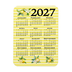Imán Calendario 2027 estilo italiano limones rayas amar