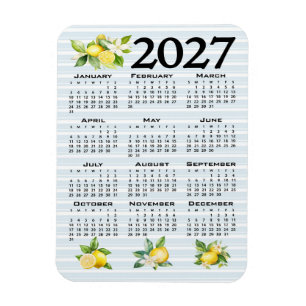 Imán Calendario 2027 estilo italiano limones rayas azul