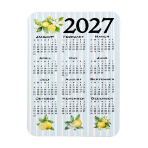 Imán Calendario 2027 estilo italiano limones rayas azul