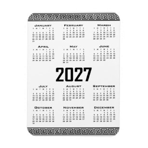 Imán Calendario 2027, Falso Griego, Negro sobre Blanco
