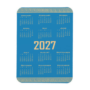 Imán Calendario 2027, Fret Griego, Beige sobre Azul Cos