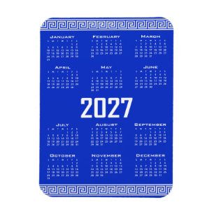 Imán Calendario 2027, Fret griego, Blanco sobre azul gr