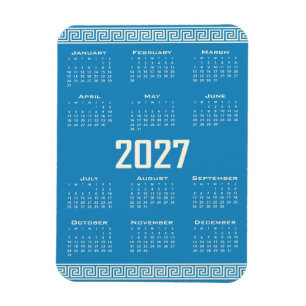 Imán Calendario 2027, Greca, Cosmic Latte sobre Azul