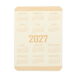 Imán Calendario 2027, Greca Griega, Beige sobre Latte C