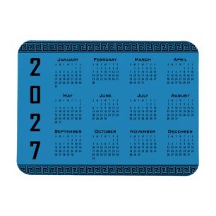 Imán Calendario 2027, Greca Griega, Negro sobre Azul Co