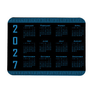 Imán Calendario 2027, Griego Fret, Cosmos Azul sobre Ne
